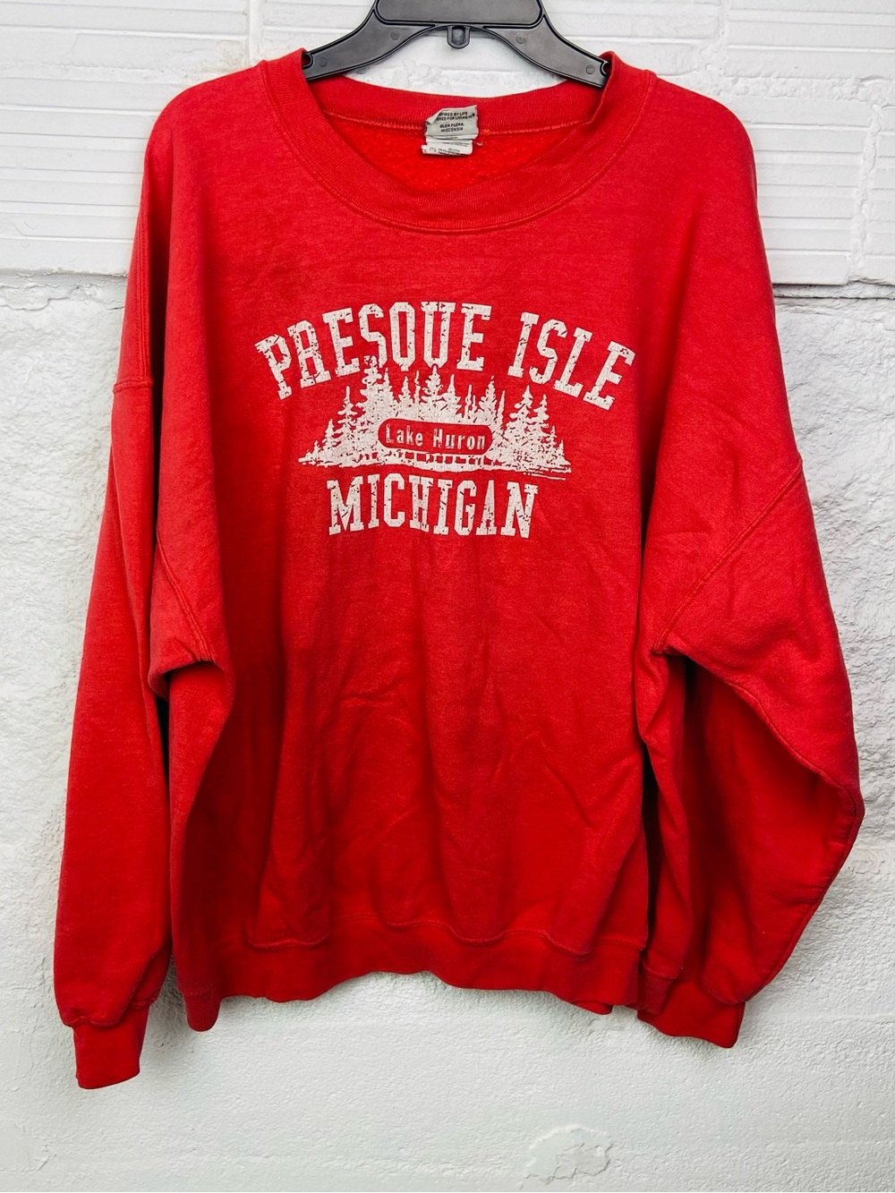 Artisan Red Presque Isle Lake Huron Michigan Graphic unisex Crewneck Sweatshirt - Picture 1 of 11